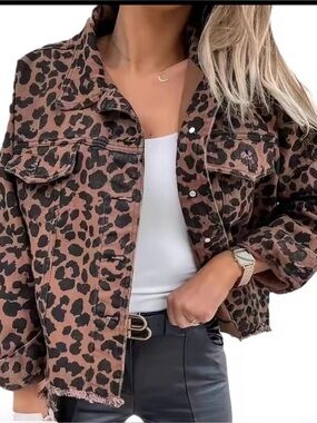 Leopard Print Cropped Jacket - Brown